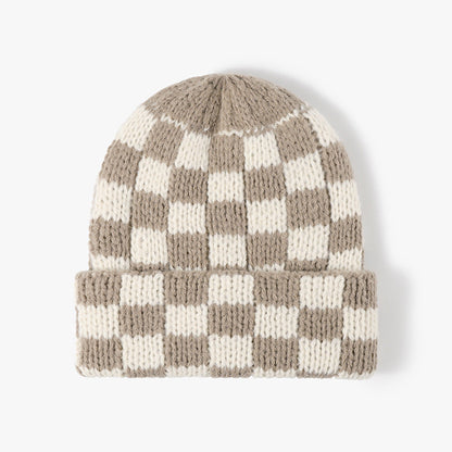 Plaid Contrast Color Warm Knit Beanie