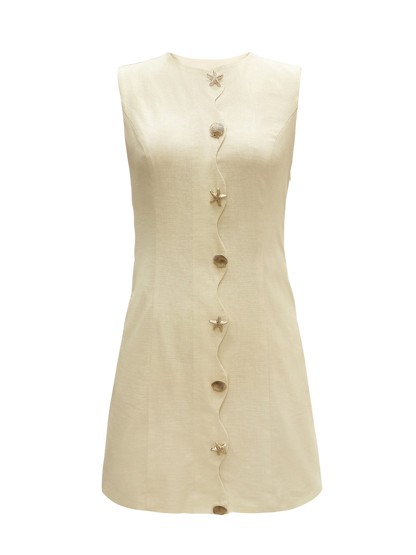 Slim Metal Buttons Sleeveless Mini Dress