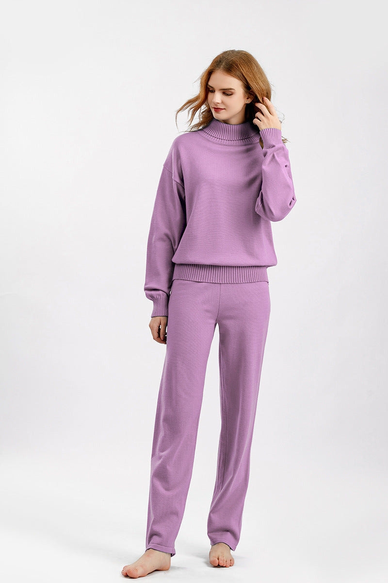 2+Solid Color High Collar Knit Sets