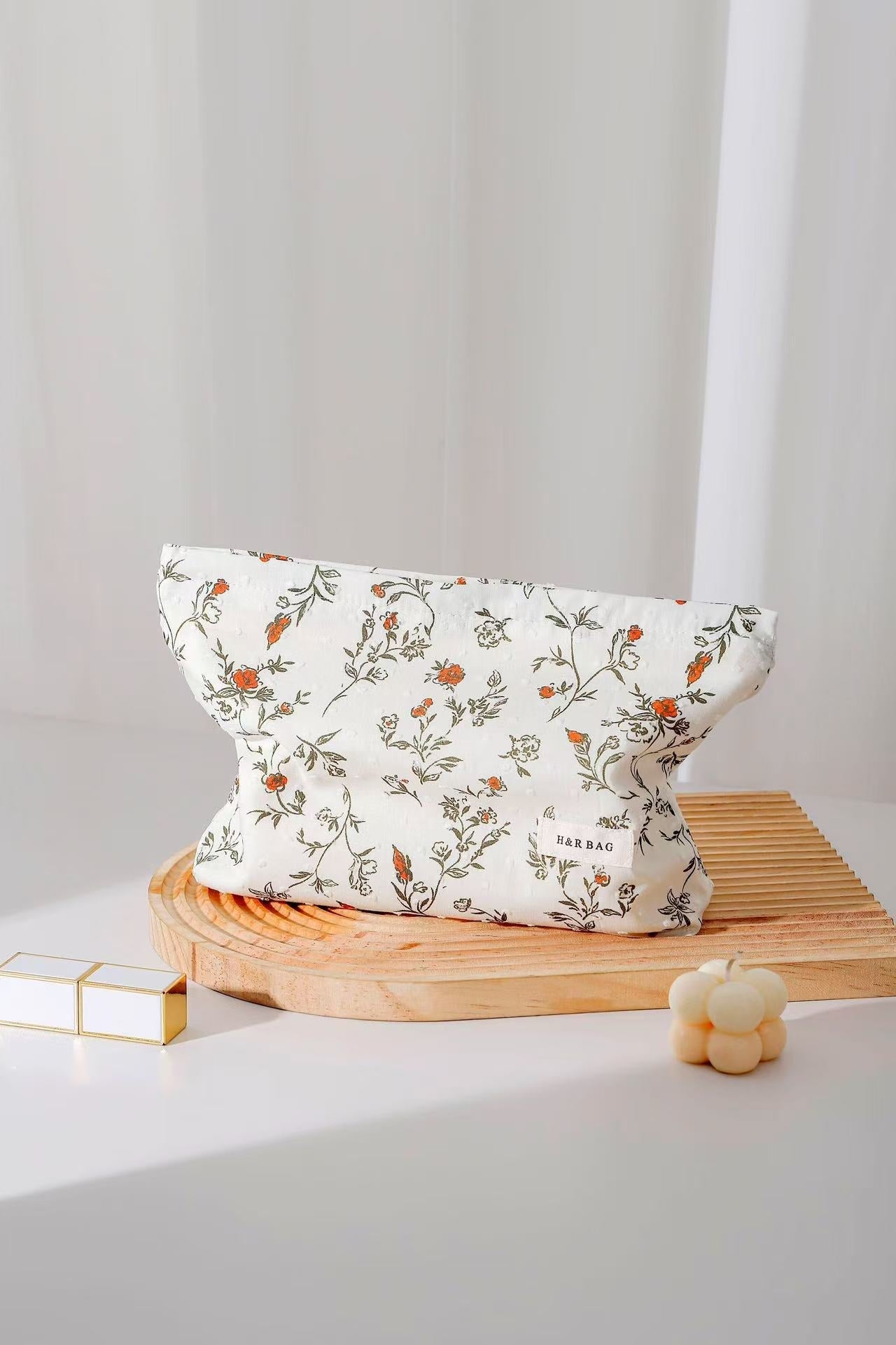 Elegant Floral Print Travel Cosmetic Pouch