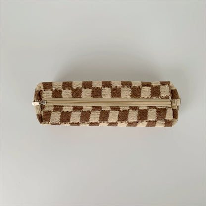Simple Plaid Color Block Knit Make Up Bag
