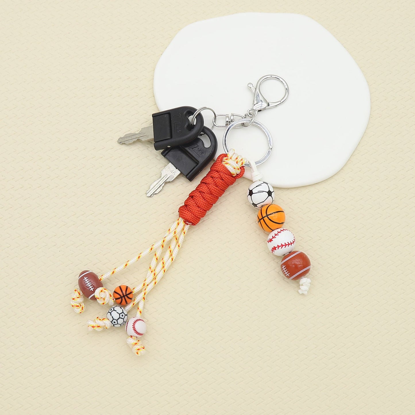 Colorful Sports Ball Beaded Tassel Rope Keychain