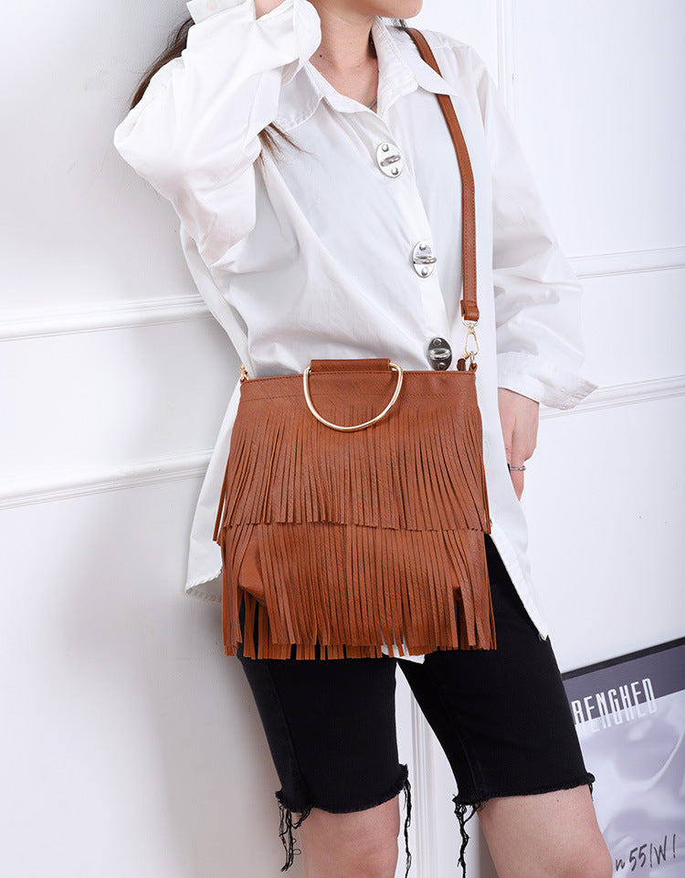 Casual Solid Color Tassel Shoulder Bag