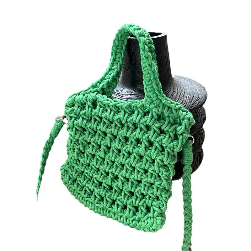 Hellow Out Solid Color Simple Woven Bag