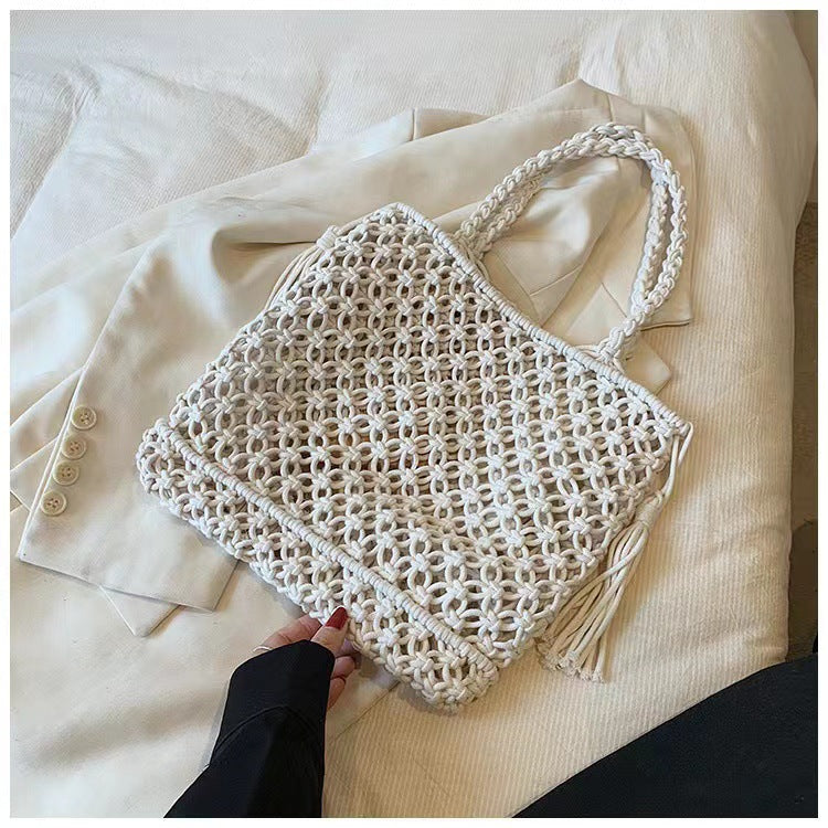 Hollow Out Tassel Woven Beach Shoulder Bag