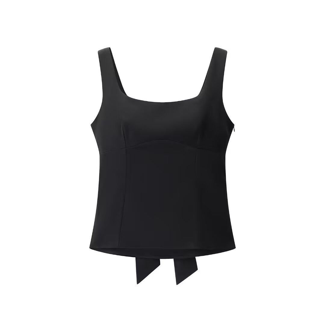 Trendy Solid Color Bowkont Back Sleeveless Top