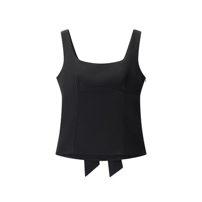 Trendy Solid Color Bowkont Back Sleeveless Top