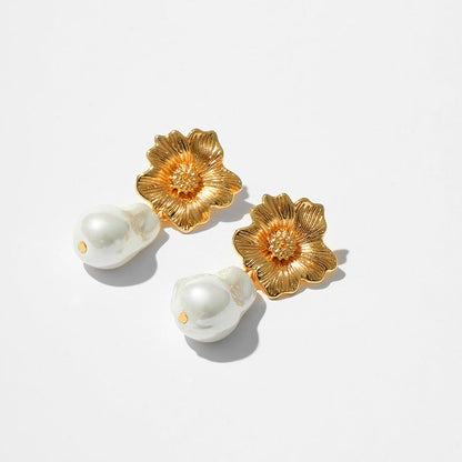 Vintage Flower Pearl Drop Earrings
