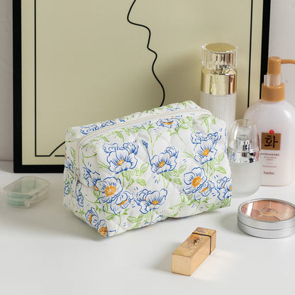 Floral Print Square Quilted Makeup Bag