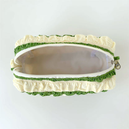 Color Block Striped Pleated Make Up Bag