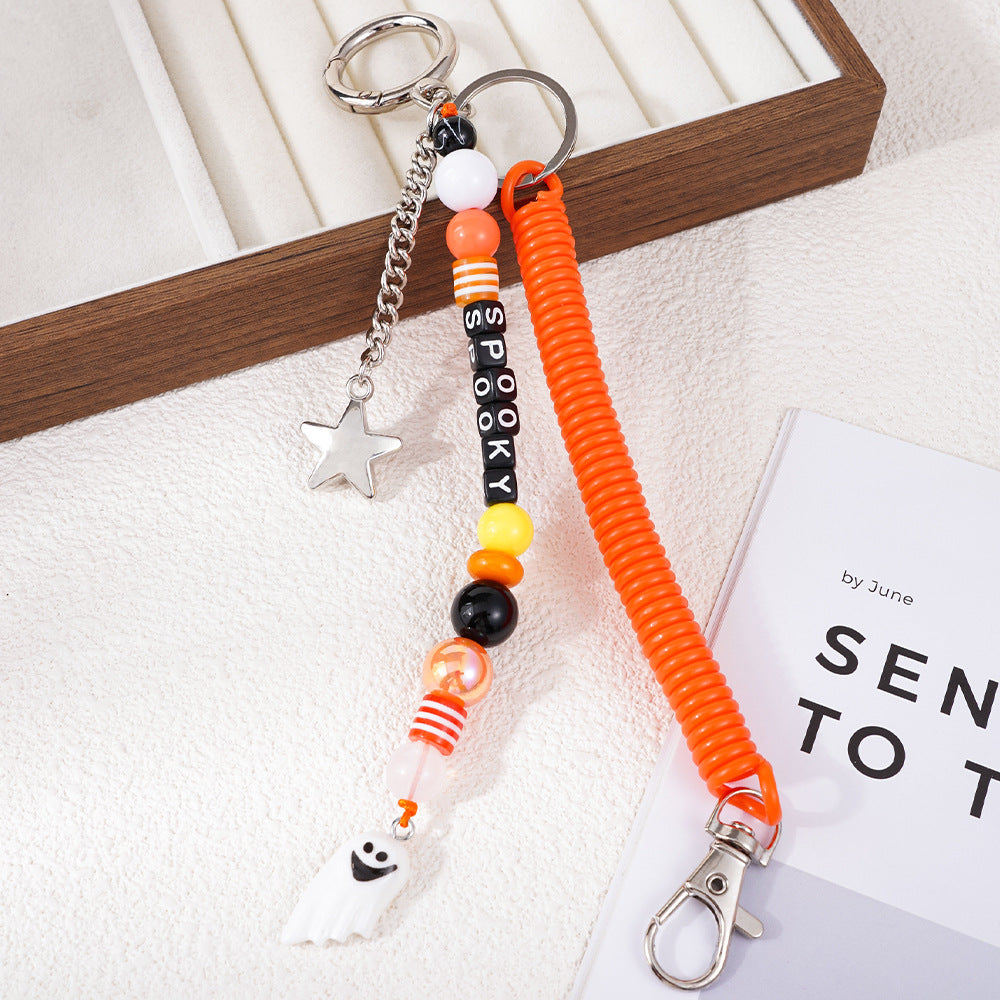 Halloween Cartoon Skull Beads Braided Bag Charm