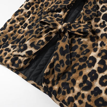 Corduroy Leopard Bow Casual Padded Vest