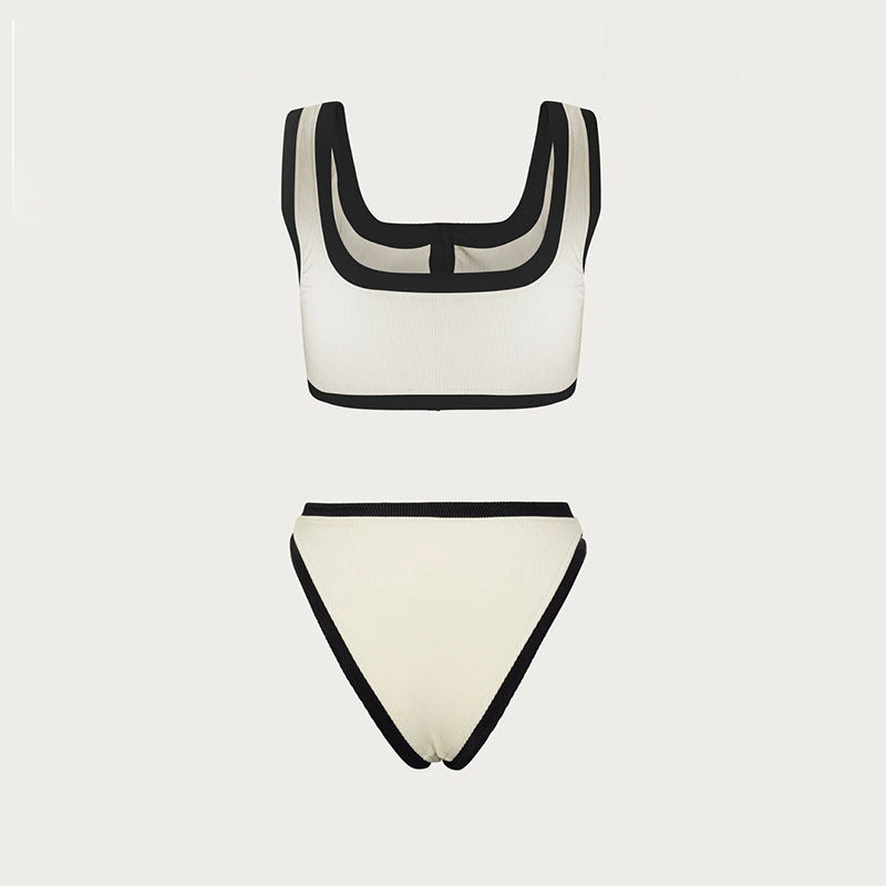 Color Block Button Down Bikini Sexy Swimwear