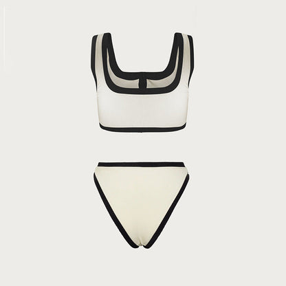 Color Block Button Down Bikini Sexy Swimwear