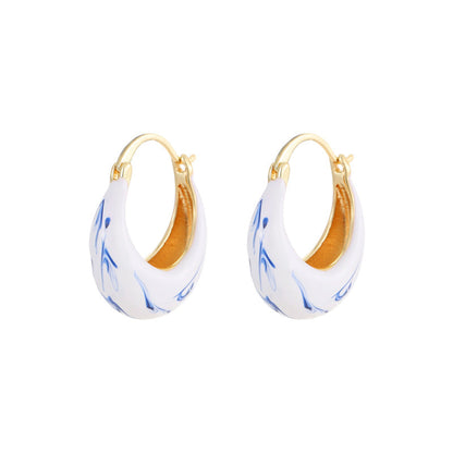 Irregular Blue White Porcelain Hoop Earrings