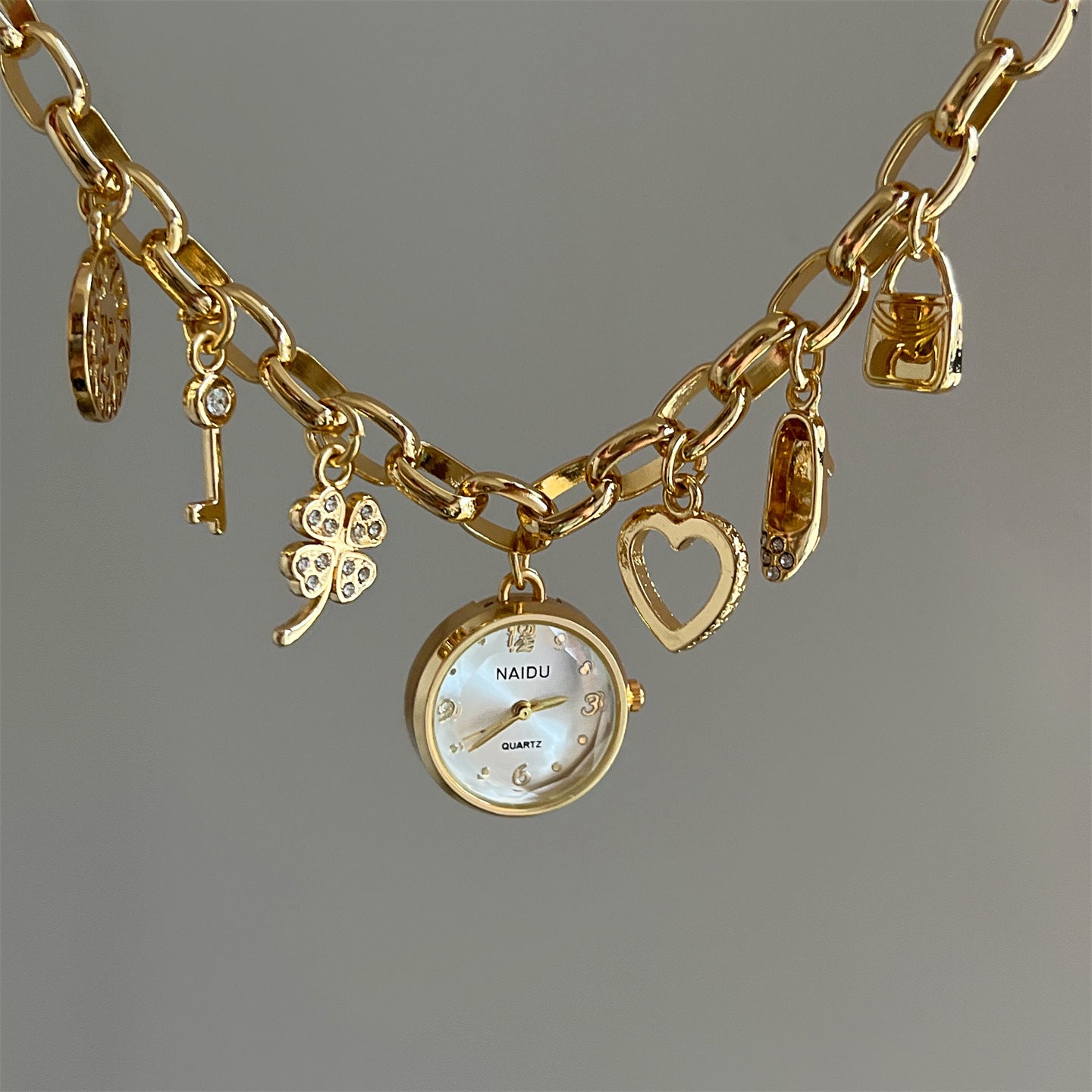 Heart Pendant Charm Bracelet Quartz Watch