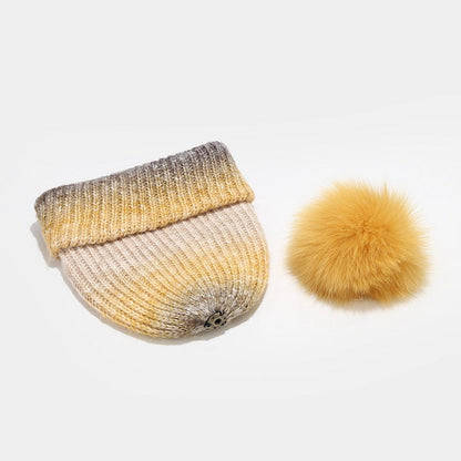 Gradient Contrast Color Cute Knit Pom Beanie