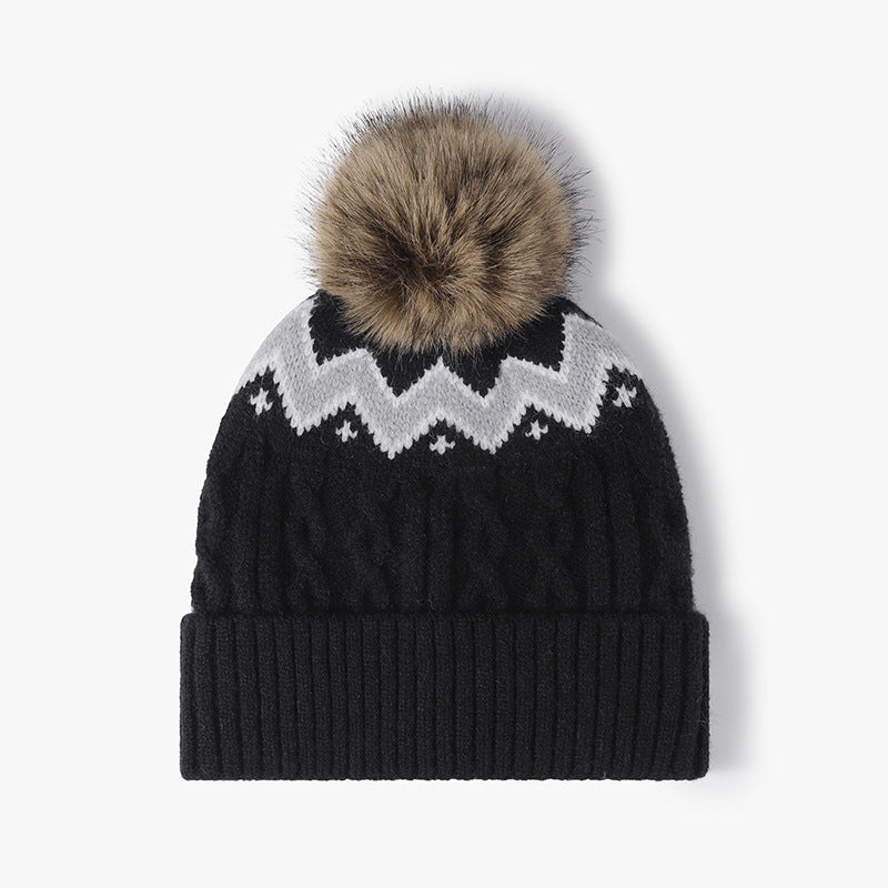 Splicing Twist Padded Knit Pom Beanie