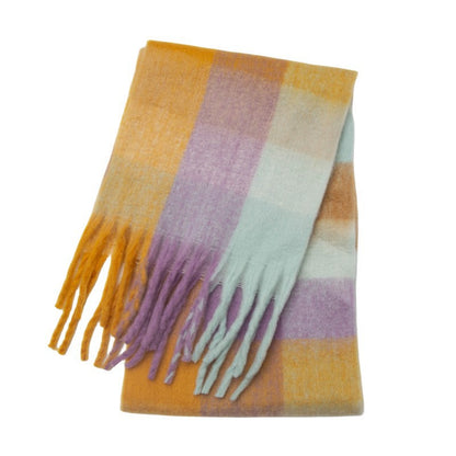 Contrast Color Plaid Tassel Scarves