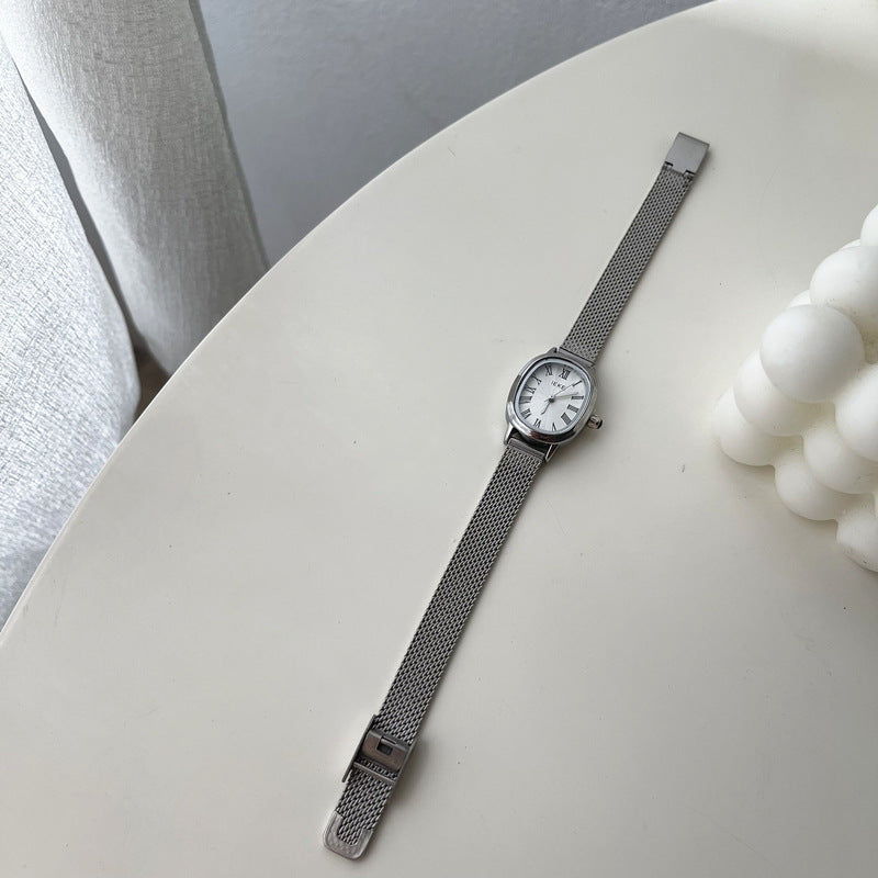 Vintage Oval Slim Strap Roman Numeral Gold Watch