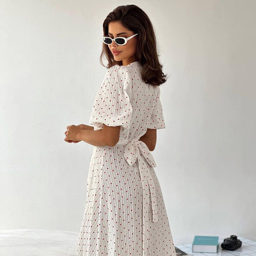 Bubble Sleeve Waist Tie Homewear Dress