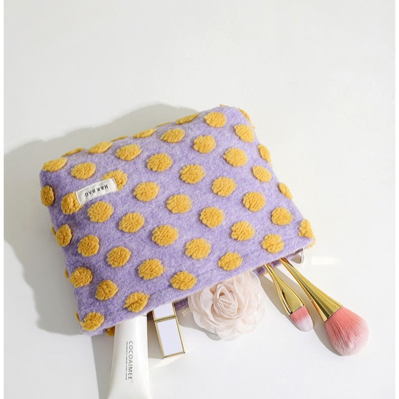 Waffle Plush Color Block Cosmetic Bag