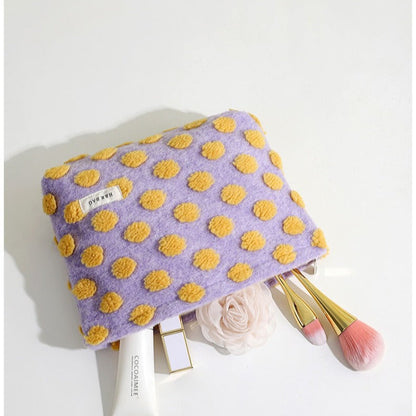 Waffle Plush Color Block Cosmetic Bag