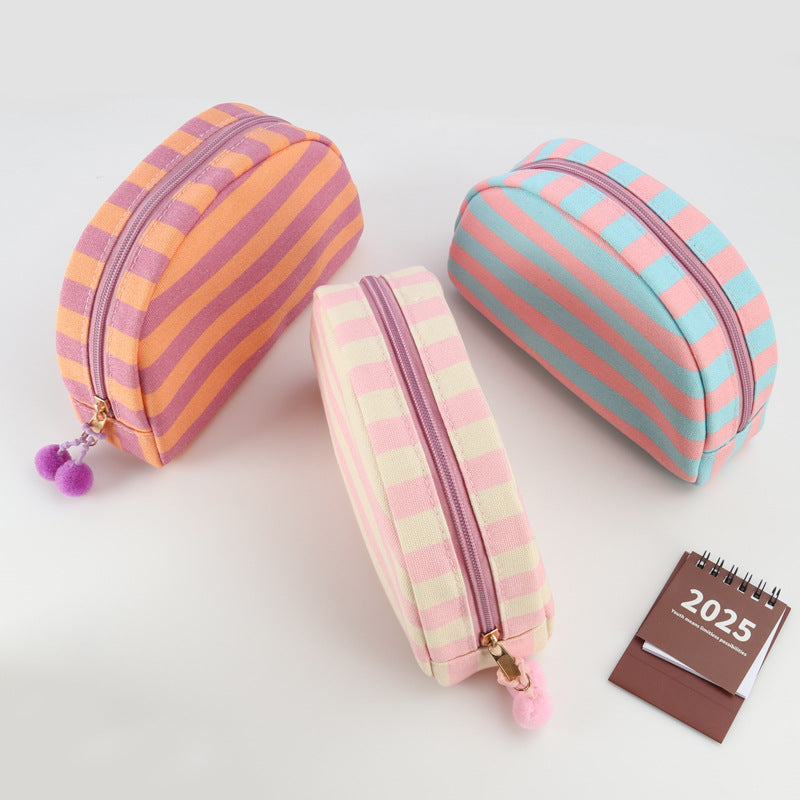 Minimalist Striped Canvas Shell Makeup Bag