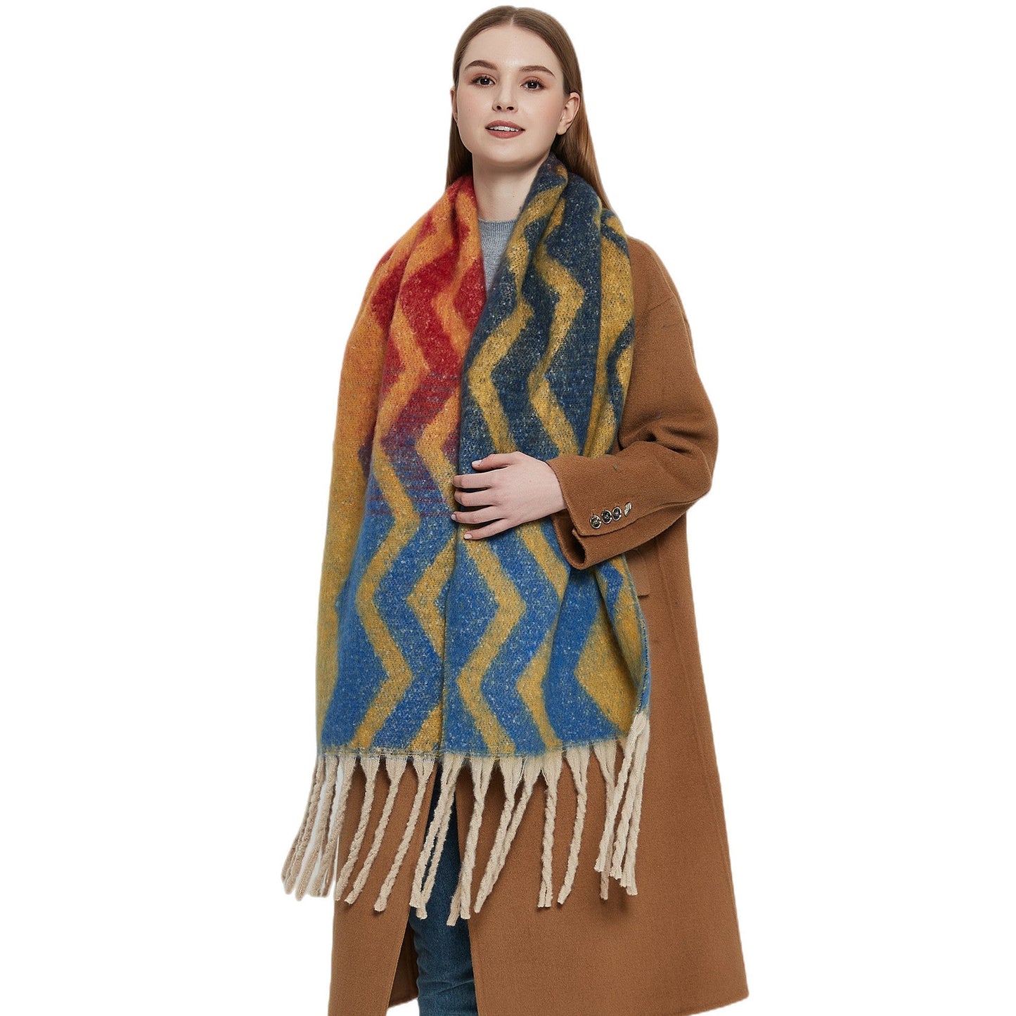Gradient Color Print Tassel Scarf