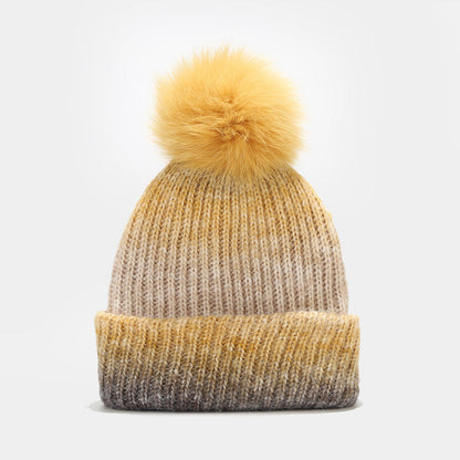 Gradient Contrast Color Cute Knit Pom Beanie