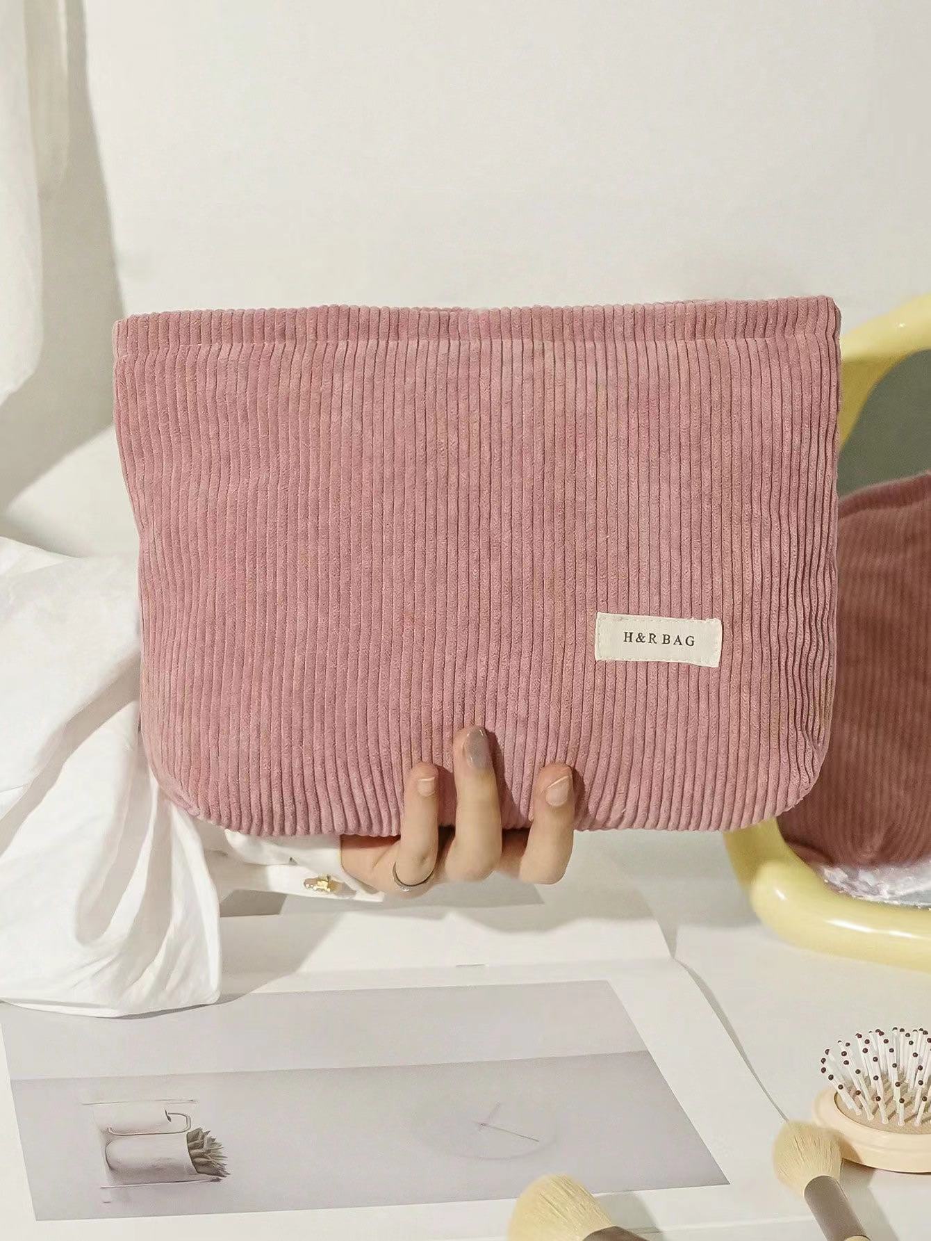 Simple Solid Color Corduroy Cosmetic Bag