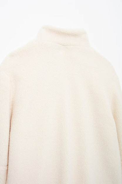 Solid Color Zipper Teddy Fleece Loose Jacket