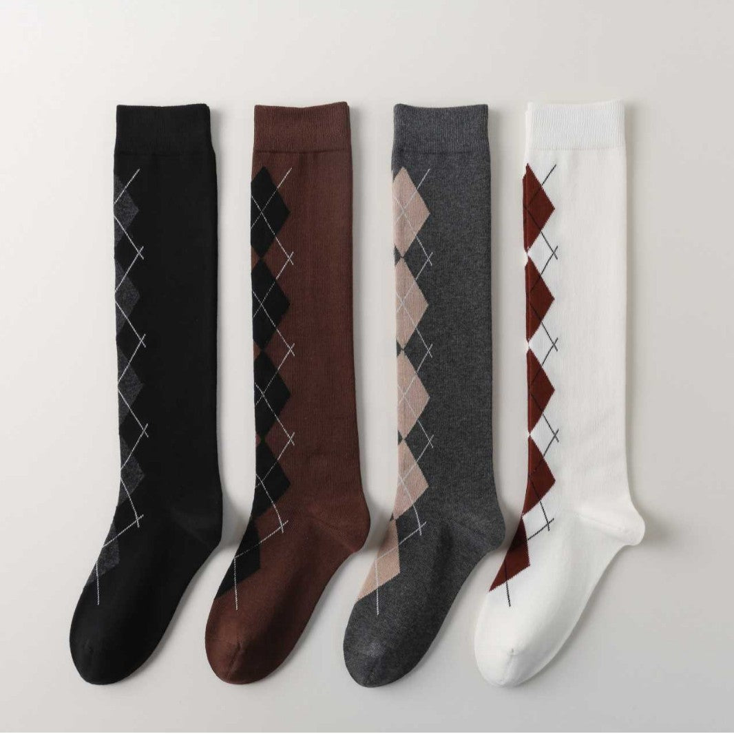 Minimalist Plaid Jacquard Cotton Calf Socks