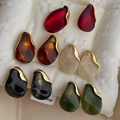 Elegant Amber Metal Resin Splice Drop Earrings