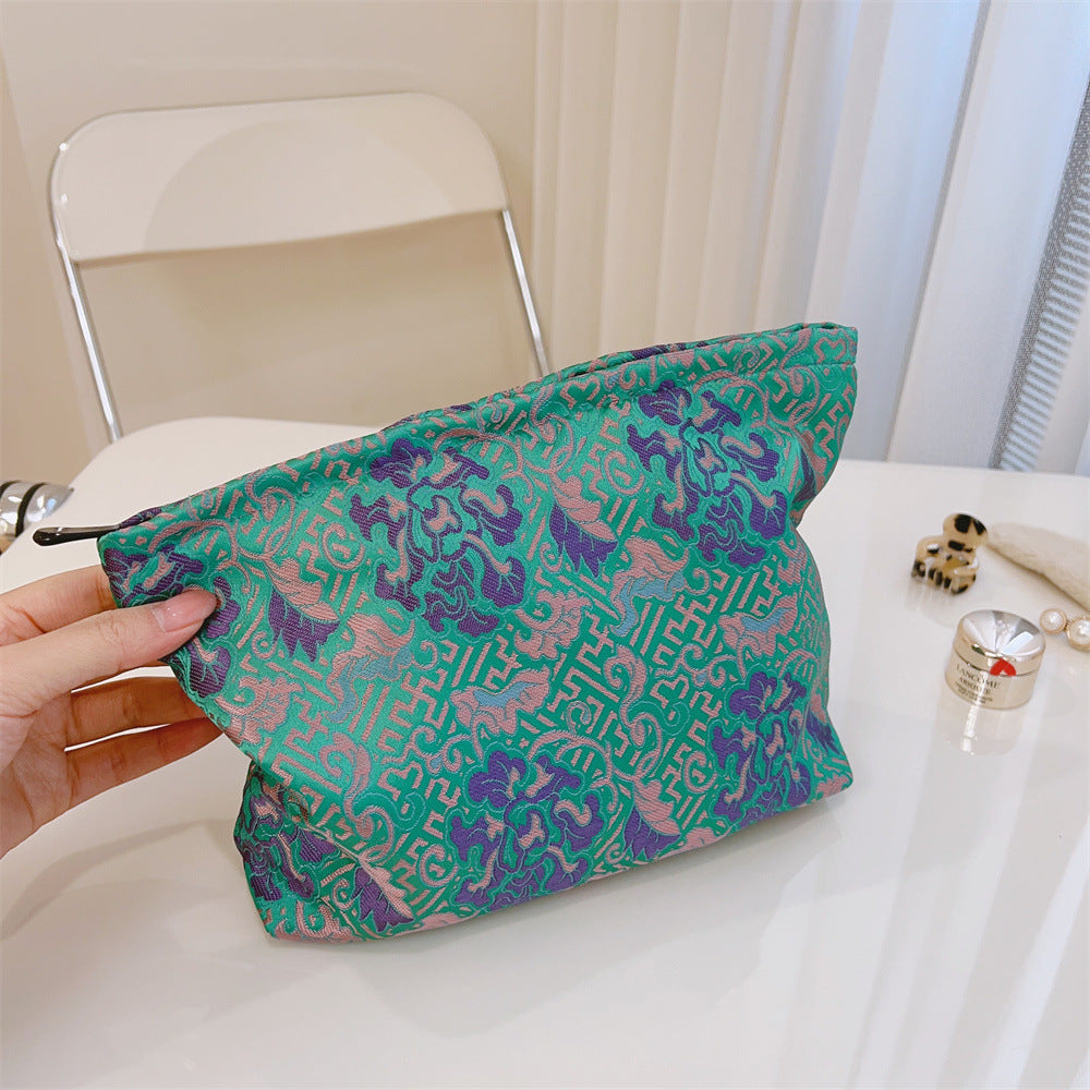 Elegant Jacquard Portable Zipper Cosmetic Bag