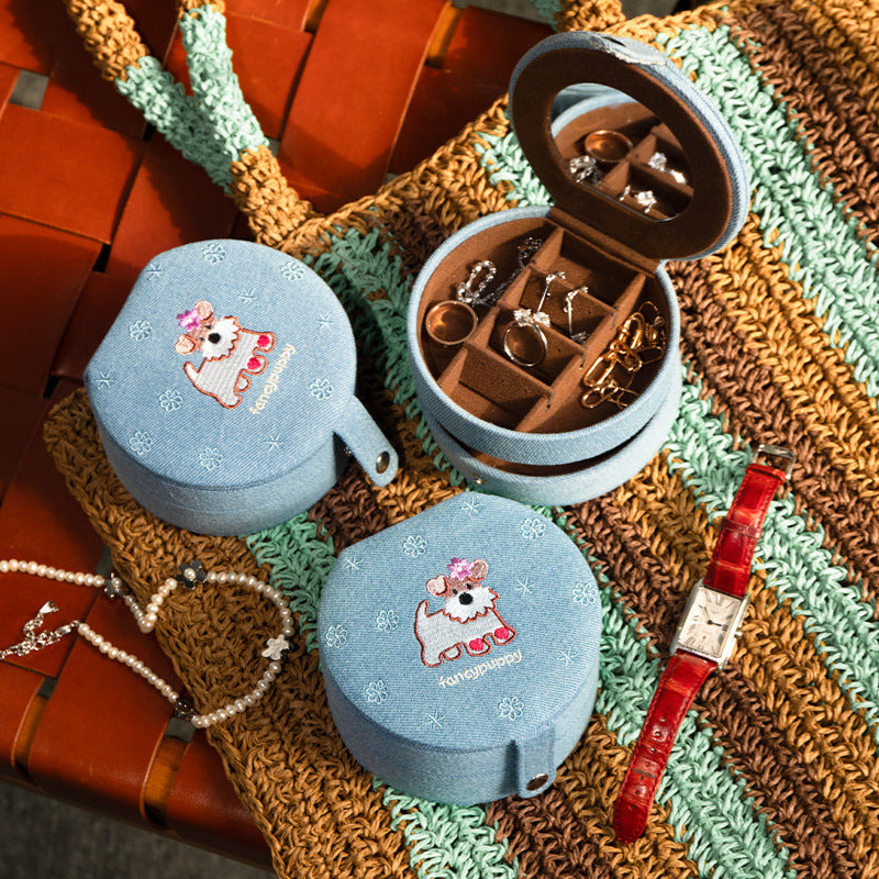 Cute Embroidered Puppy Travel Jewelry Case