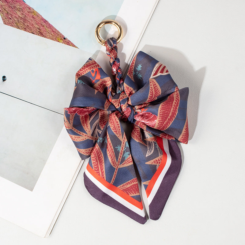 Vintage Lace Print Bow Scarf Bag Charm