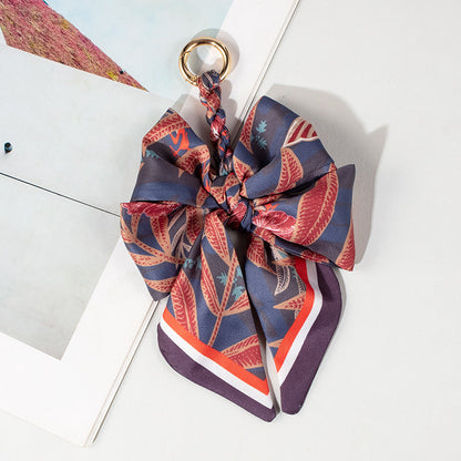 Vintage Lace Print Bow Scarf Bag Charm