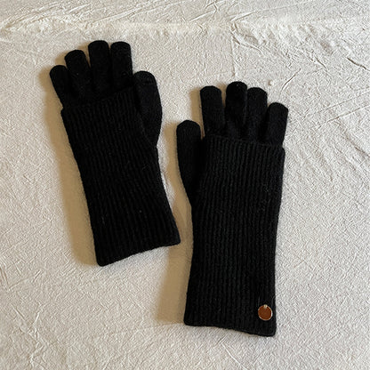 Convertible Wool Solid Color Warm Knit Gloves