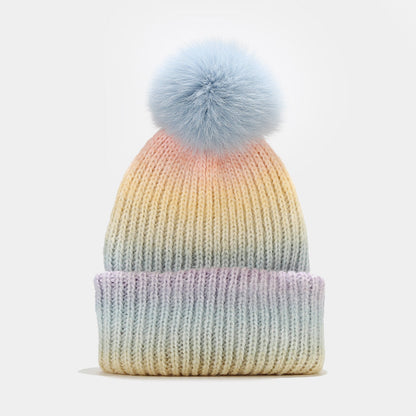 Gradient Contrast Color Cute Knit Pom Beanie
