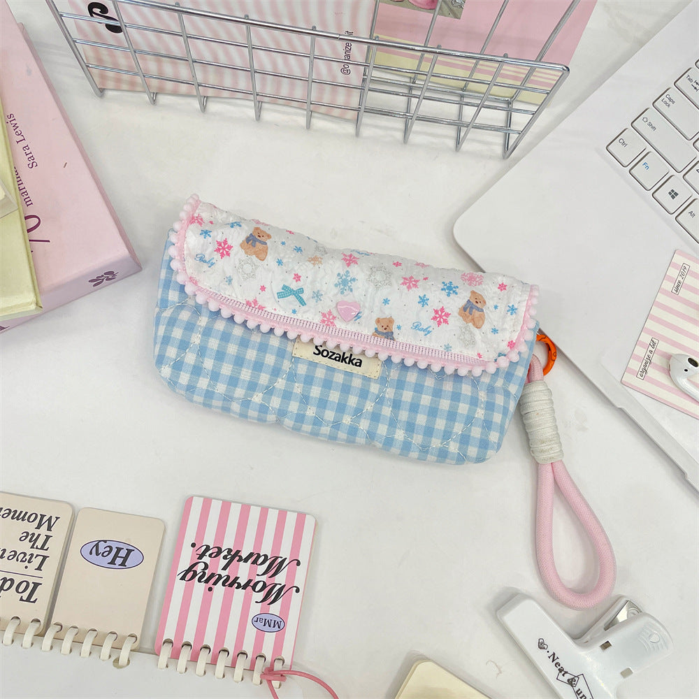 Cartoon Print Splice Portable Makeup Pencil Pouch