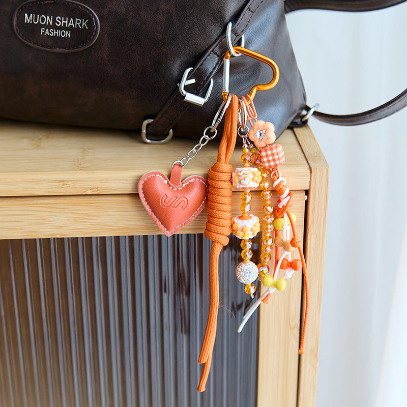 Cute Leather Heart Braided Keychain Bag Charm