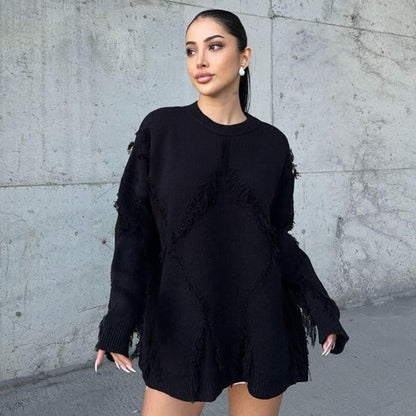 Vintage Loose Tassel Patchwork Pullover Sweater