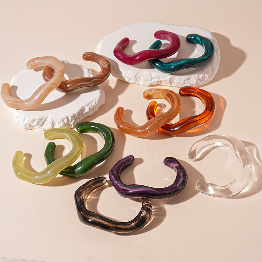 Wave Tie-Dye Geometric Open Acrylic Bracelets