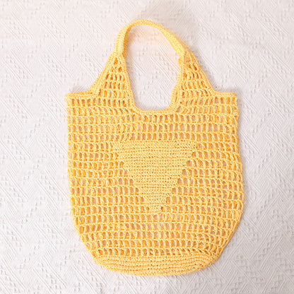 Solid Color Hollow Out Woven Handbag