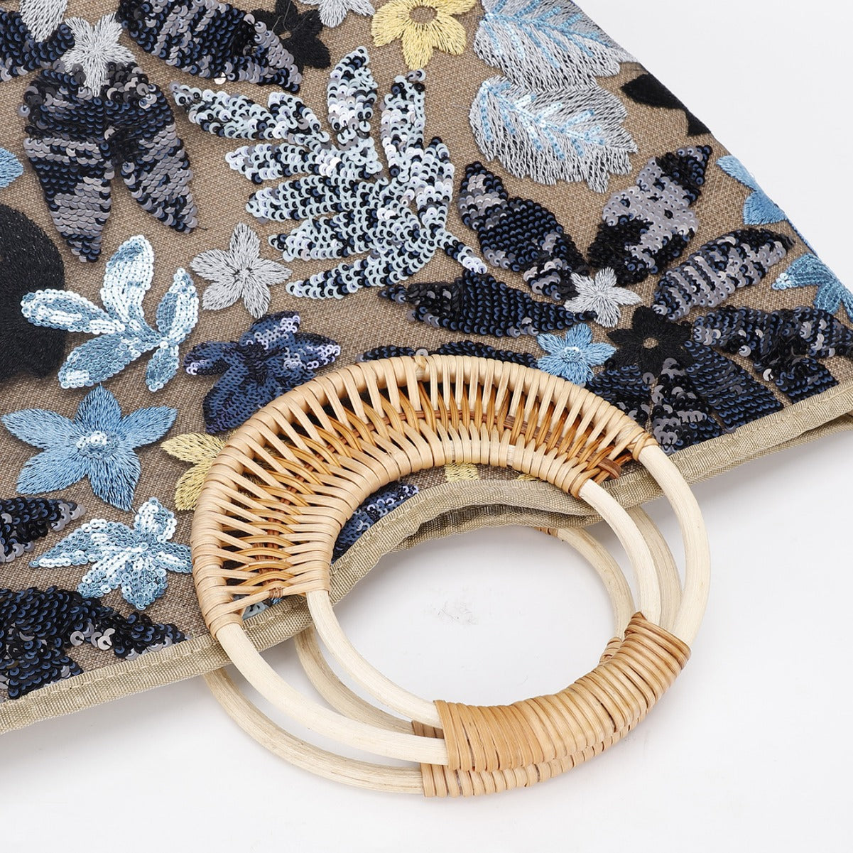 Elegant Sequin Embroidered Woven Tote Bag