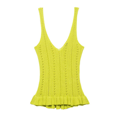 Sexy Solid Color Jacquard Knit Cami Top