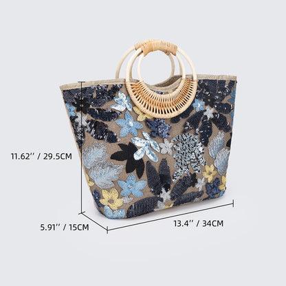 Elegant Sequin Embroidered Woven Tote Bag