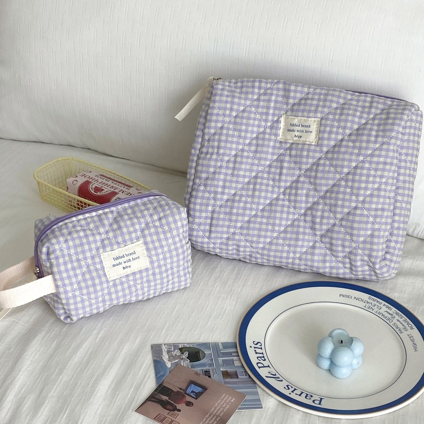 Plaid Simple Color Block Make Up Bag