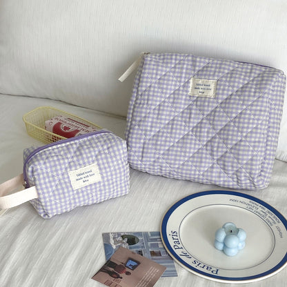 Plaid Simple Color Block Make Up Bag